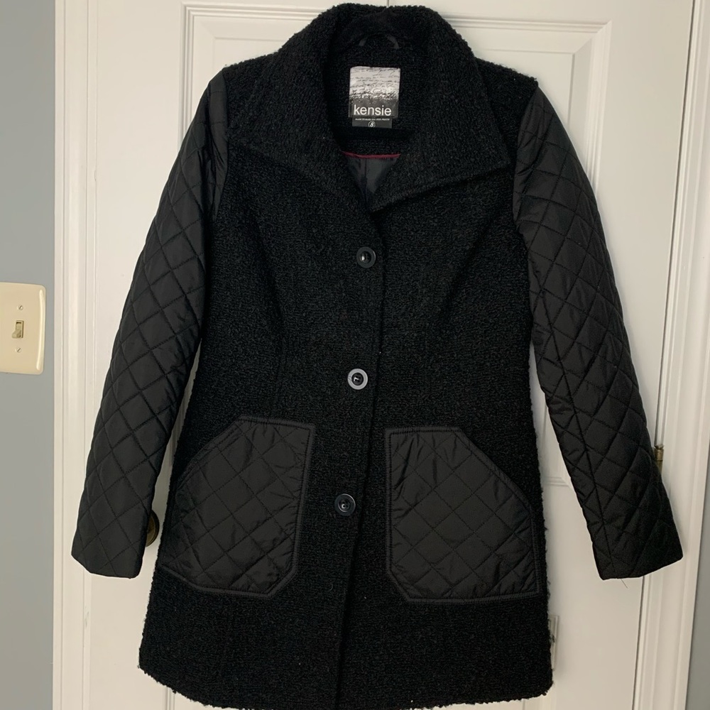Kensie Black Teddy/Quilted Button Down Black Coat